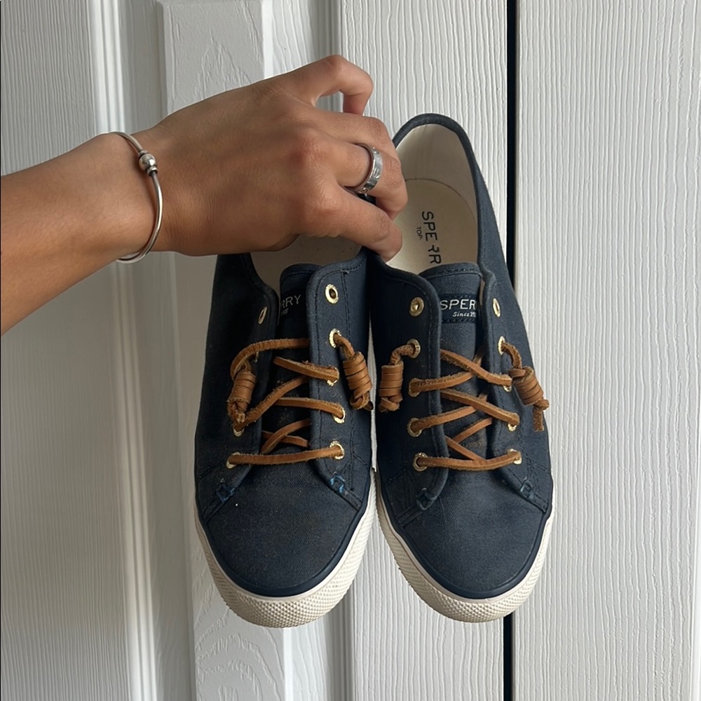 Sperry Dark Blue Canvas Shoes with Brown Laces